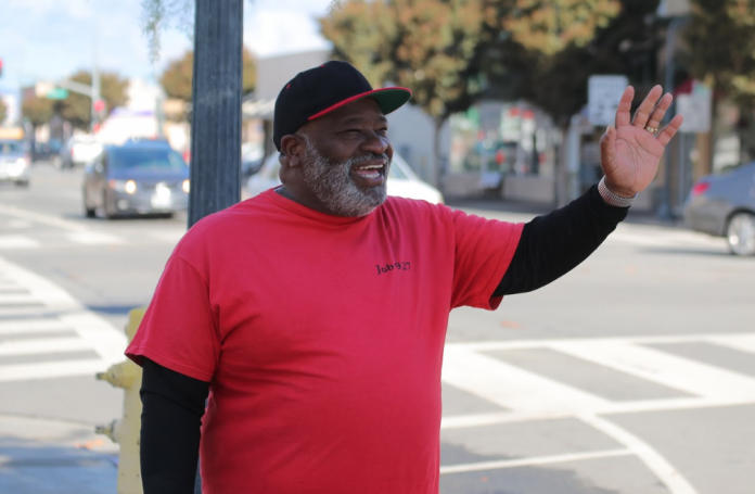 PROUD PEDESTRIAN Jimmy Adams of Wave and Smile Ministries has been waving hello to the people of Hollister for nearly a decade.