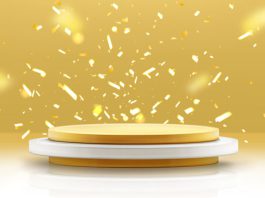 Simple Strategies Digital Companies Use to Keep People Coming Back Gold podium and falling confetti winner background