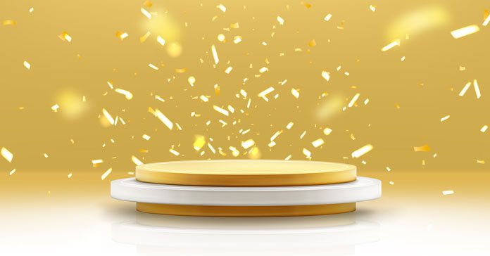 Simple Strategies Digital Companies Use to Keep People Coming Back Gold podium and falling confetti winner background